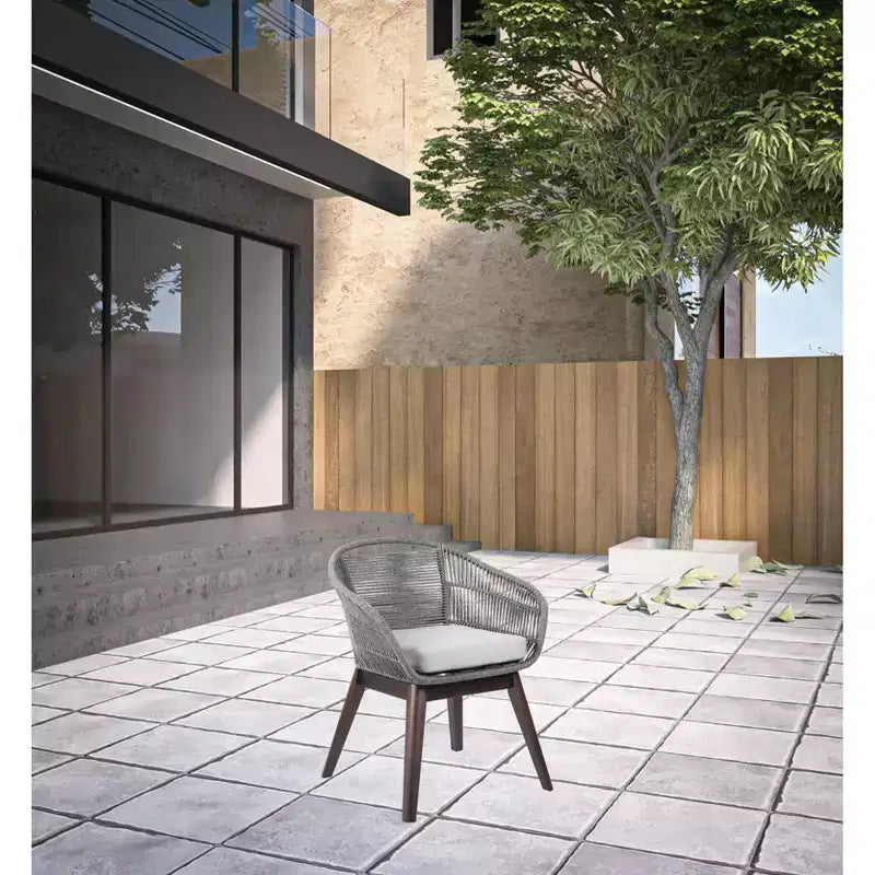 HomeRoots 27 Gray Solid Wood Outdoor Dining Chair with Gray Cushion