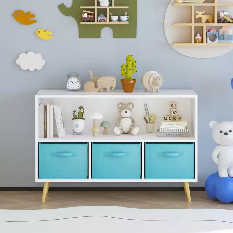 MAYEERTY Kid Bookshelf with Collapsible Fabric Drawers Toy Storage Cabinet Orangizer White and Pink