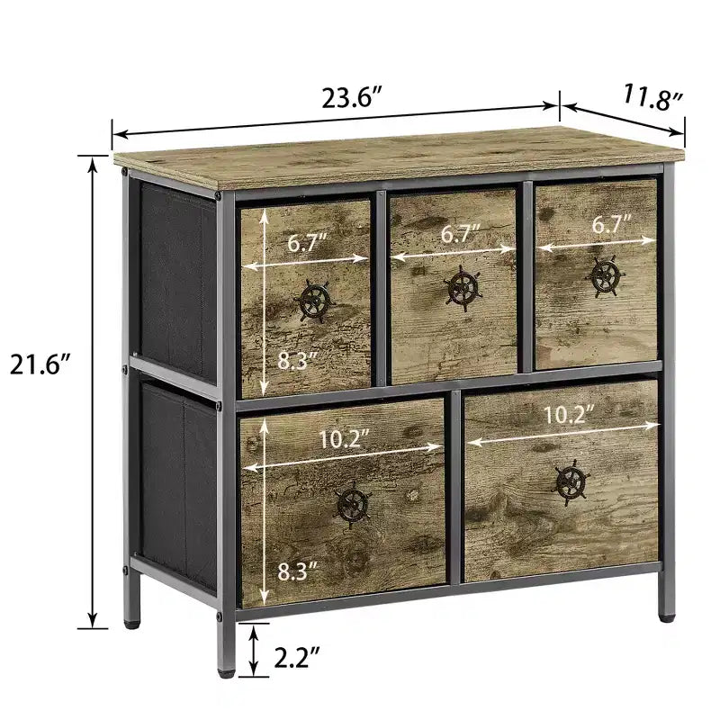 Wooden Top Dresser with 5 Drawers �C Bedside Table for Bedroom or Living Room, Gray