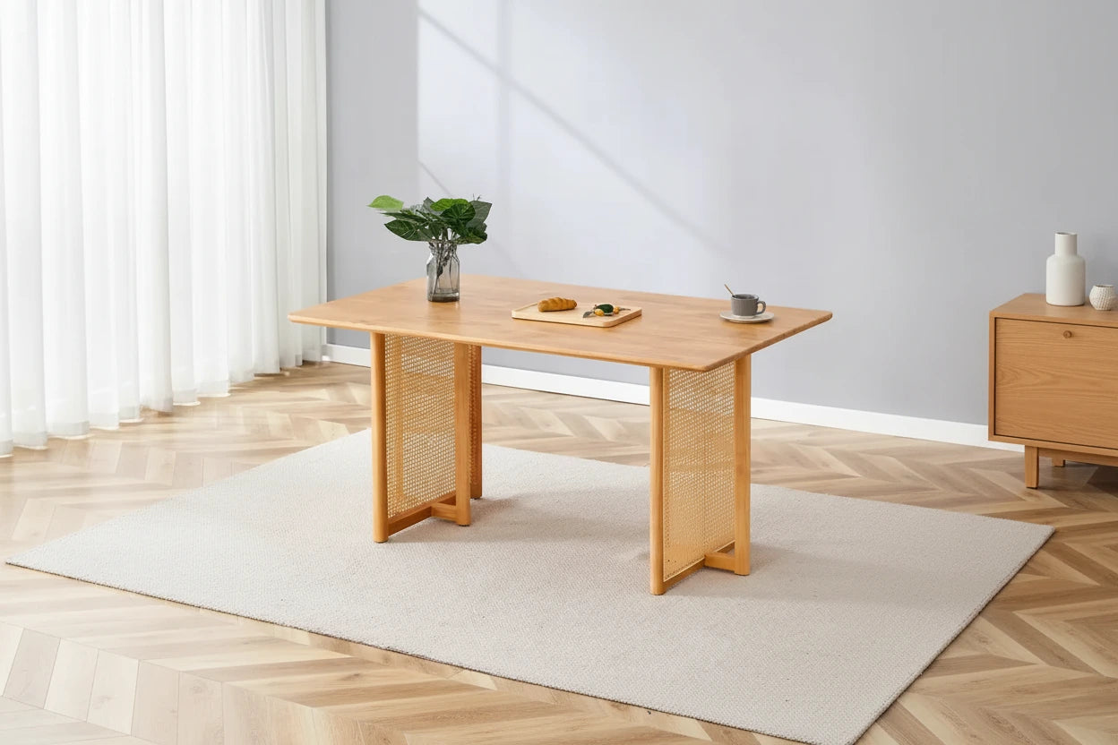 59 Inch Retro Dining Table with Walnut Finish and Wood Legs