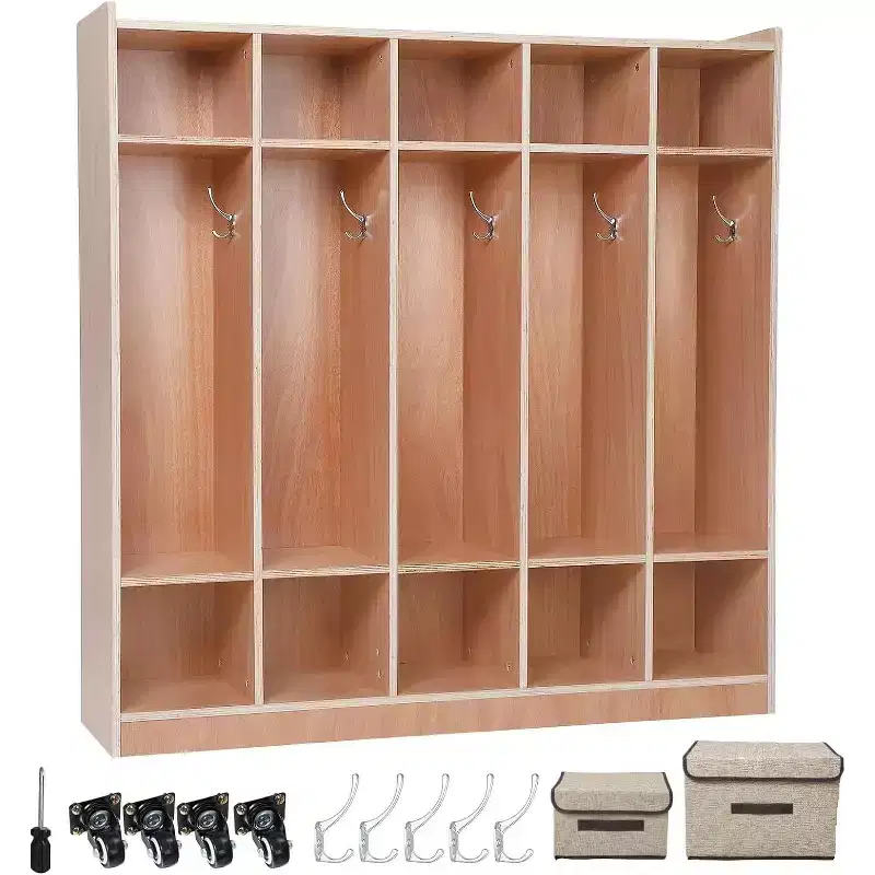 5-Section Kids Storage Locker with Coat Hooks and Cubbies