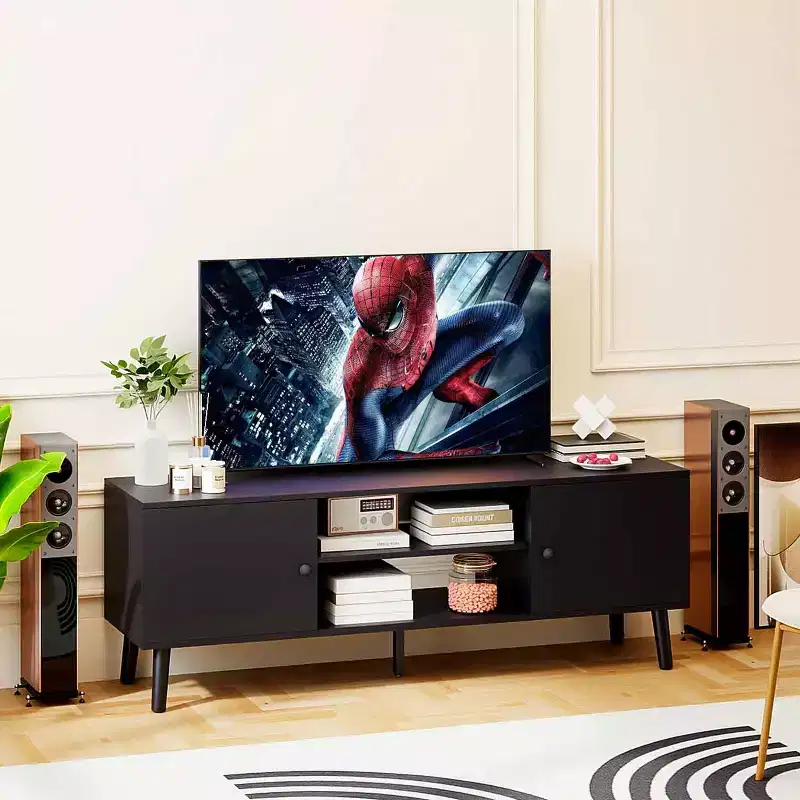 TV Stand for 55 60 Inch TVs,Entertainment Center with 2 Storage Cabinets and Open Shelves, Modern Media Console Table