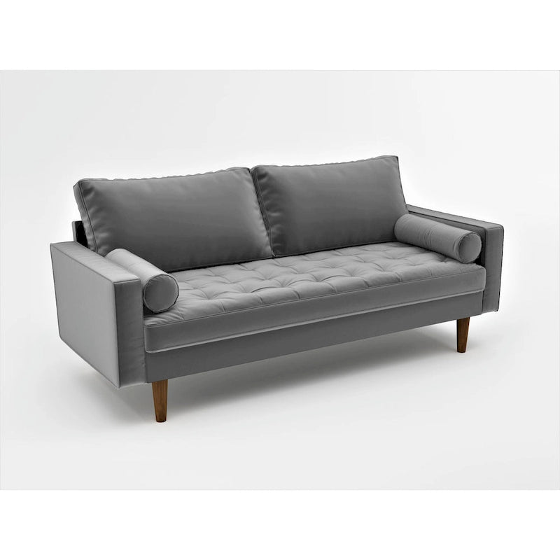Mid-Century Modern Faux Leather Sofa with Track Arms