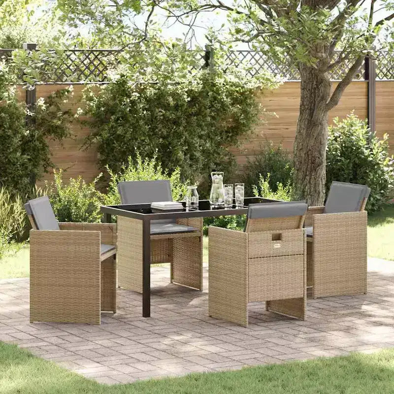 vidaXL Garden Dining Set with Cushion 5 pcs Beige Poly Rattan