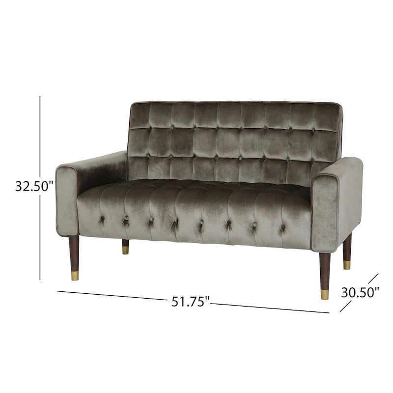 Mid-Century Modern Tufted Velvet Loveseat with Gold Tapered Legs