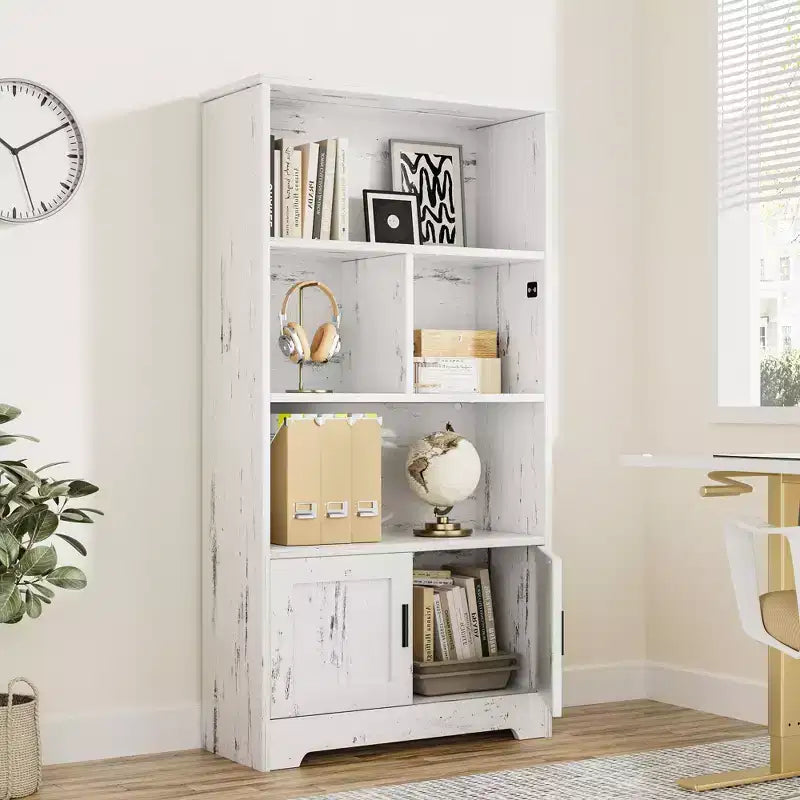 Wood Bookcase with Door and LED Light
