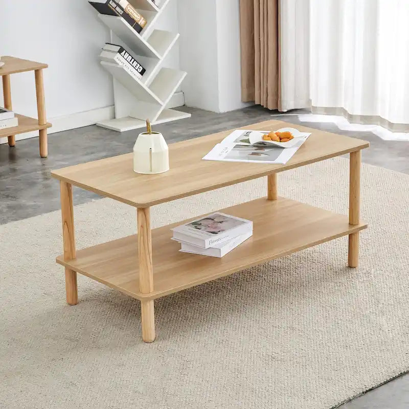 39 Two-Tier Coffee Table with Rubberwood Legs