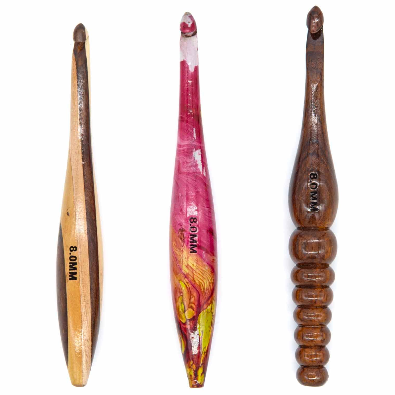 Wooden Crochet Hook 8mm, Carved Handle
