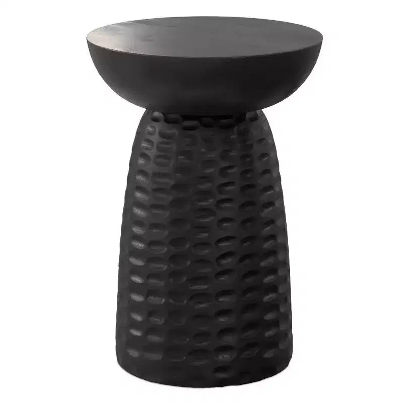 Round Mango Wood Accent Table, Black, 17.7