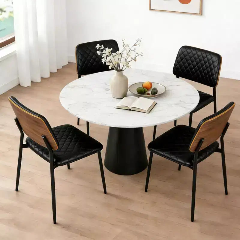 TYBOATLE Mid Century Dining Chairs Set of 2, Quilted PU Leather Kitchen Chairs with Bentwood Back, Industrial Upholstered Side Chairs