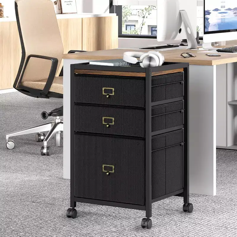 Mobile File Cabinet, Rolling Storage Organizer with Fabric Drawers, Under Desk Filing Cabinet for Home Office