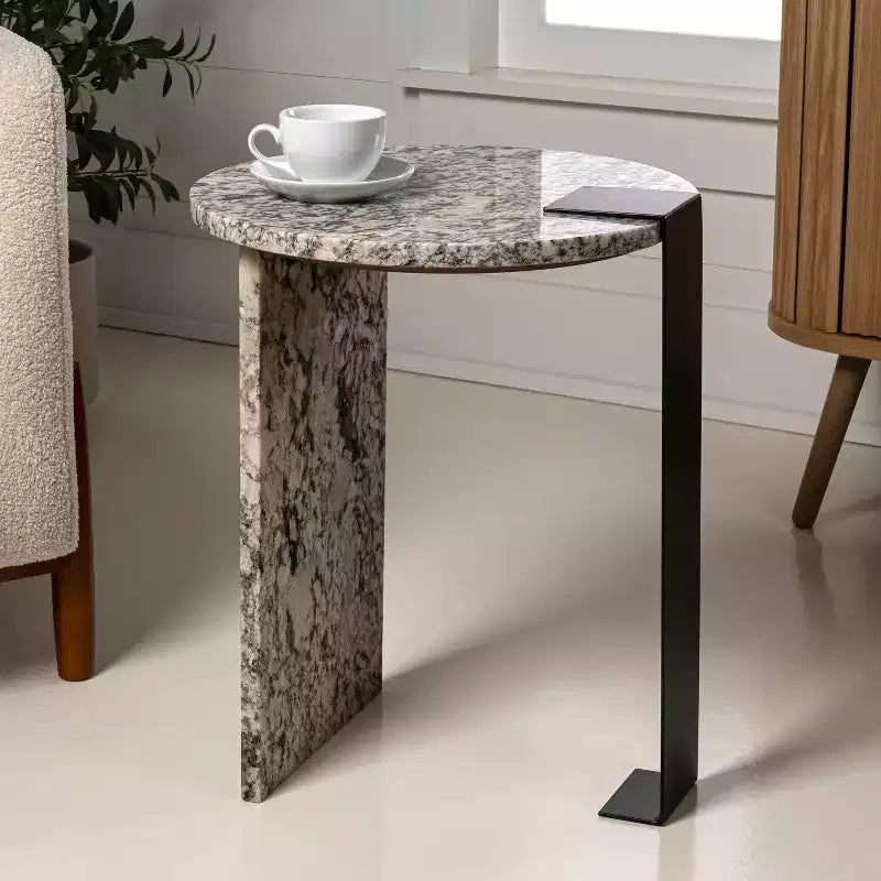 JONATHAN Y Lyra 20.66 Contemporary Natural Marble/Metal Handmade Round End Table