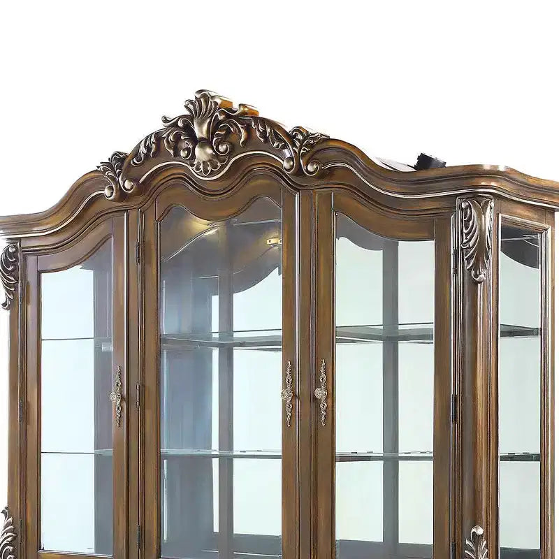 76 Latisha Decorative Storage Cabinet Antique Oak - Acme Furniture: No Assembly, Tempered Glass, 5 Drawers