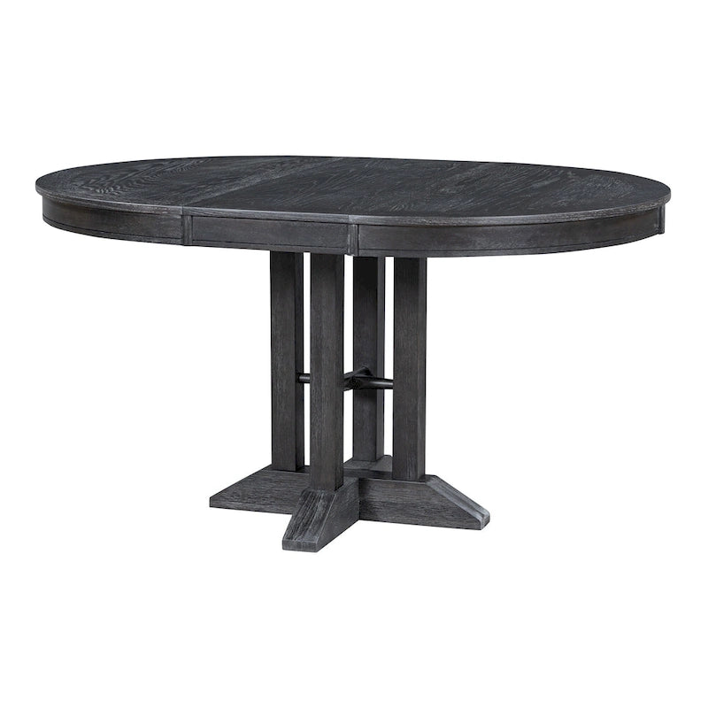 Black Wooden Dining Table with Extendable Round Table & 4 Chairs