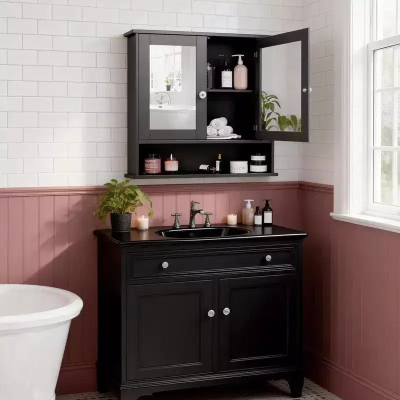 Bathroom Wall Cabinet With 2 Mirror Doors And 1 Shelf
