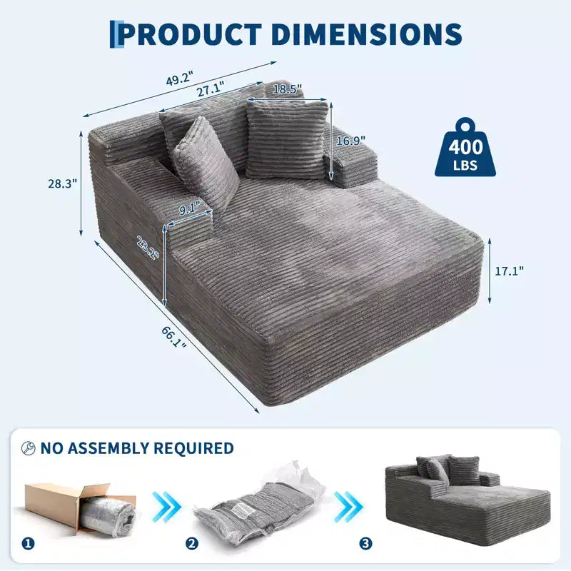 COZONY 49.2 Oversized Convertible Chaise Lounge, Corduroy Cloud Chair/Sofa Bed, 400 lb Capacity