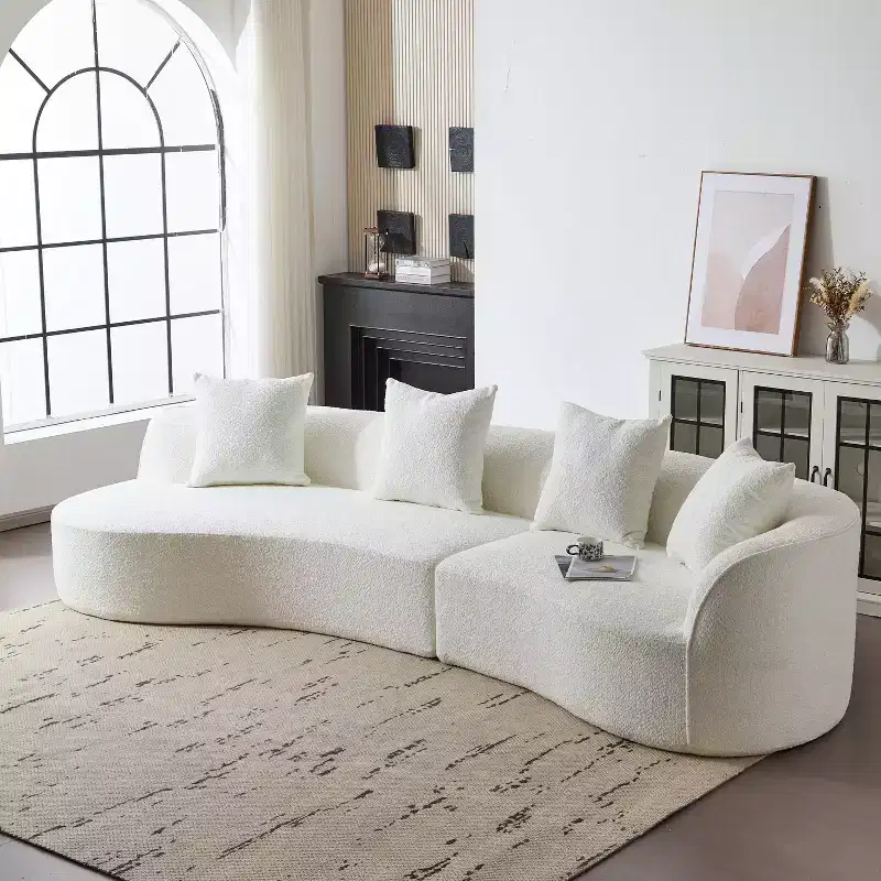 Christopher Knight Home Josiah 12 6" Modern Boucle Upholstered 5 Seater Curved Sectional Sofa with Pillows Beige