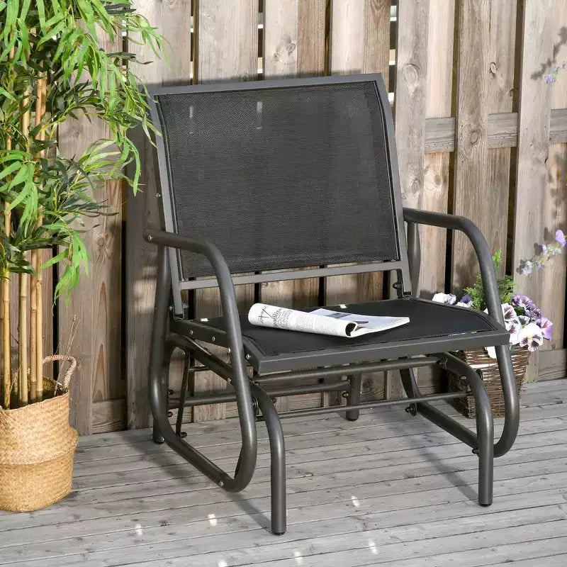 Outdoor Glider Chair, Steel Swing Chai with Curved Armrests for Porch, Garden, Poolside, Balcony