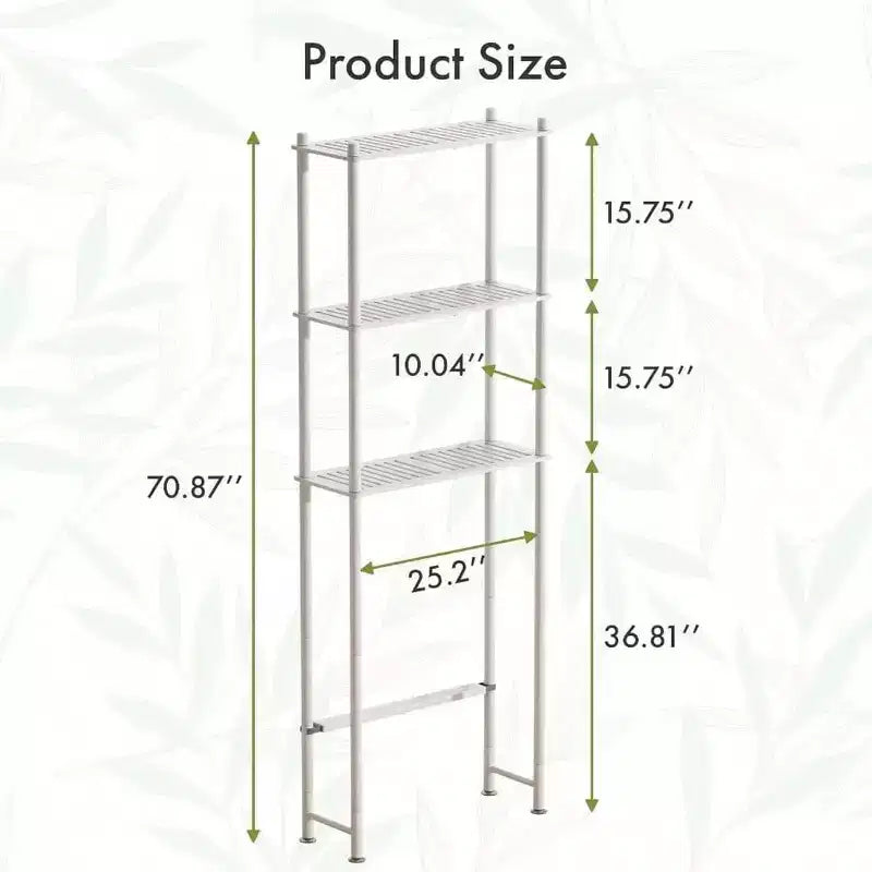 Over Toilet Storage Shelf Space Saver 3 - Tier Bathroom Organizer Rack White Matte Finish Easy Install Large Capacity