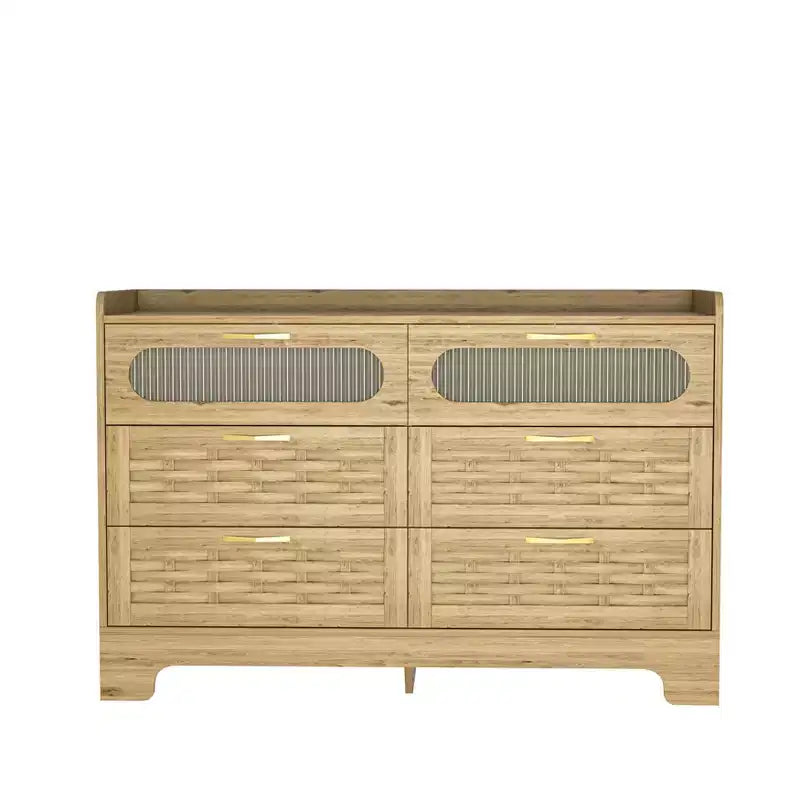Farmhouse Double Dresser with 6 Drawers and Gold Handles, 47.24
