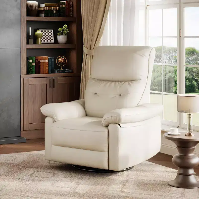 Power Recliner Chair, PU Leather Swivel Rocker Recliner with USB Ports, Upholstered Nursery Glider Reclining Sofa Chair, Ergonomic Lounge , Beige