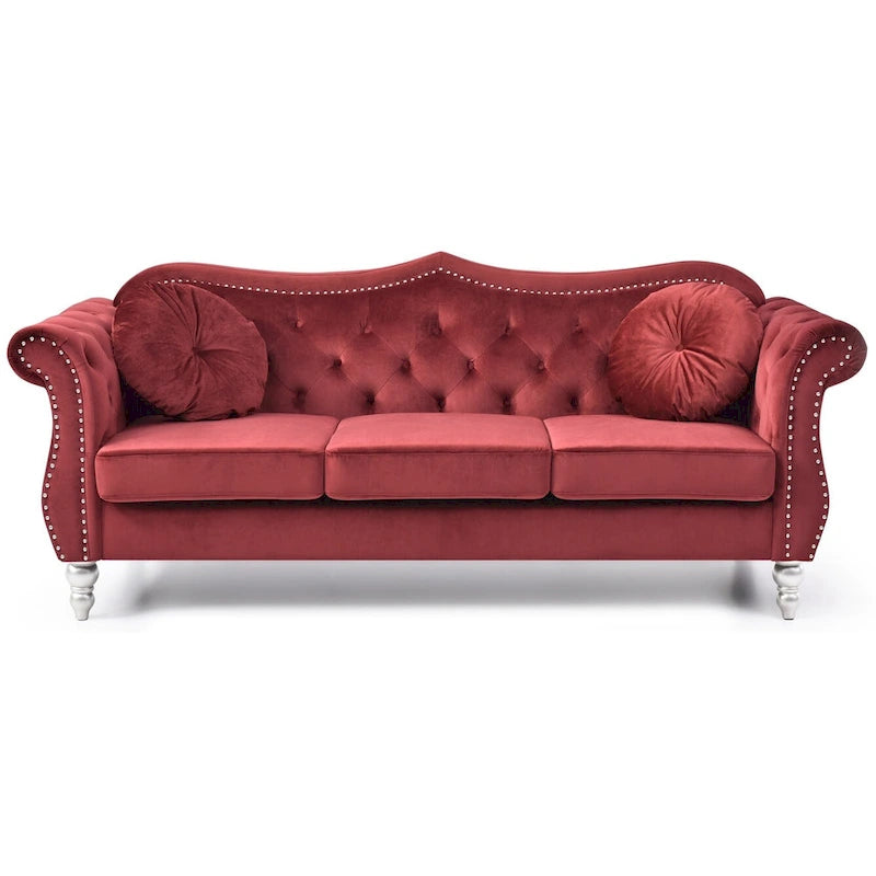 82 in. Velvet Chesterfield 3-Seater Sofa with Tufted Back and Nailhead Trim