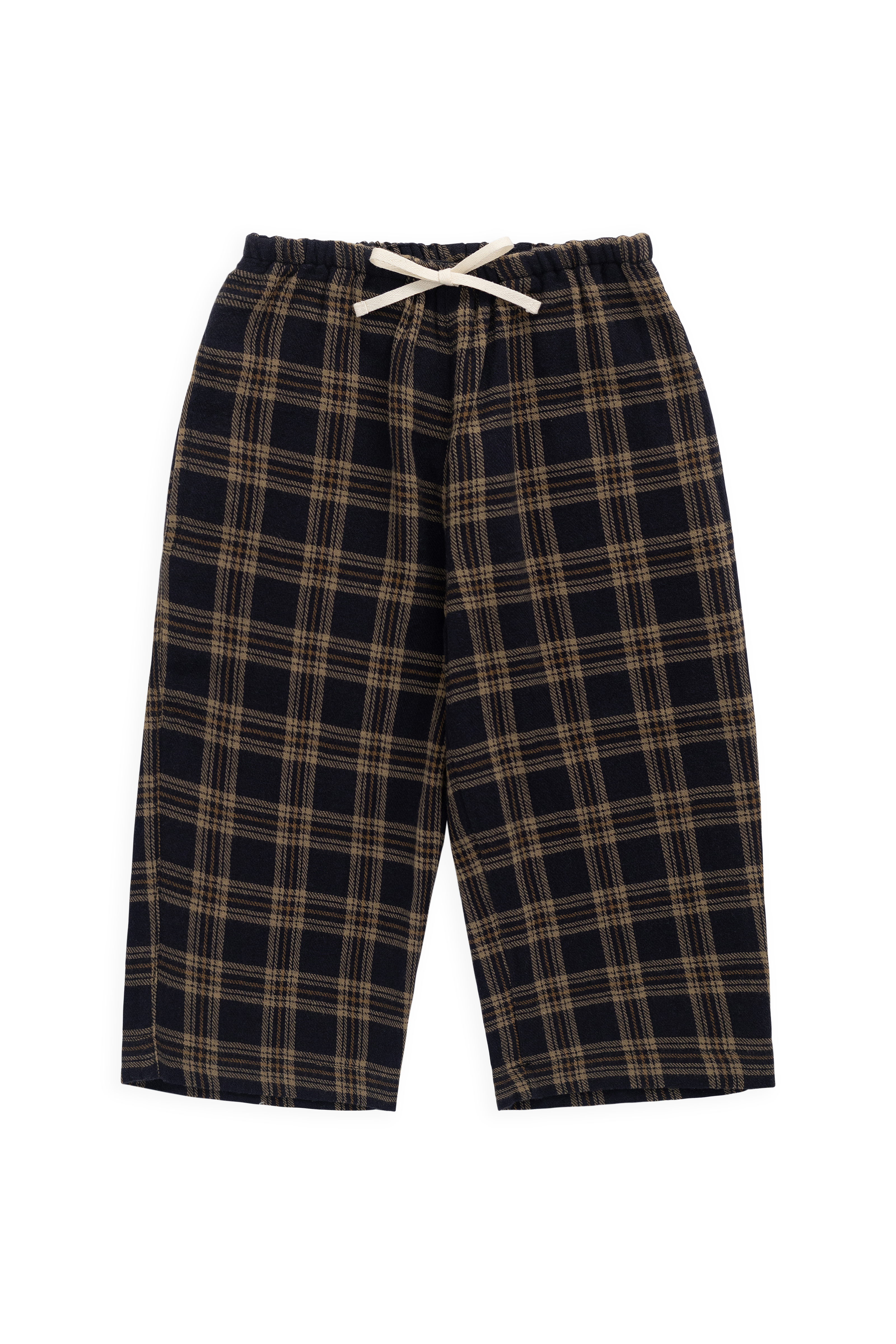 Relaxed Earthy Woodland Check Organic Cotton Pant with Decorative Waist Tie for Kids 6M–8Y