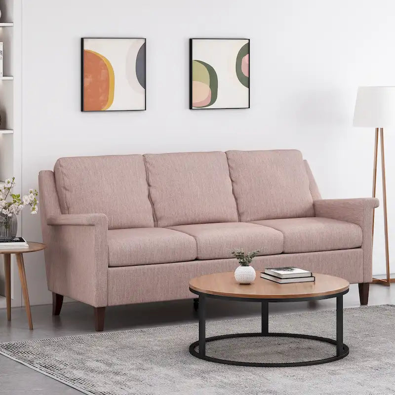 Modern 3-Seater Sofa with Birch Wood Legs �� Light Pink