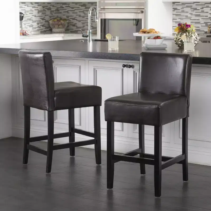 Set of 2 25.5 Lopez Leather Counter Height Barstools - Christopher Knight Home