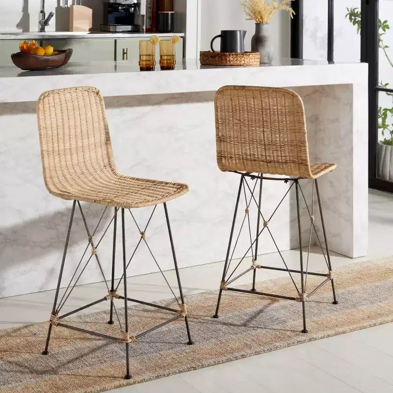 Weaved Rattan Counter Stool Set of 2