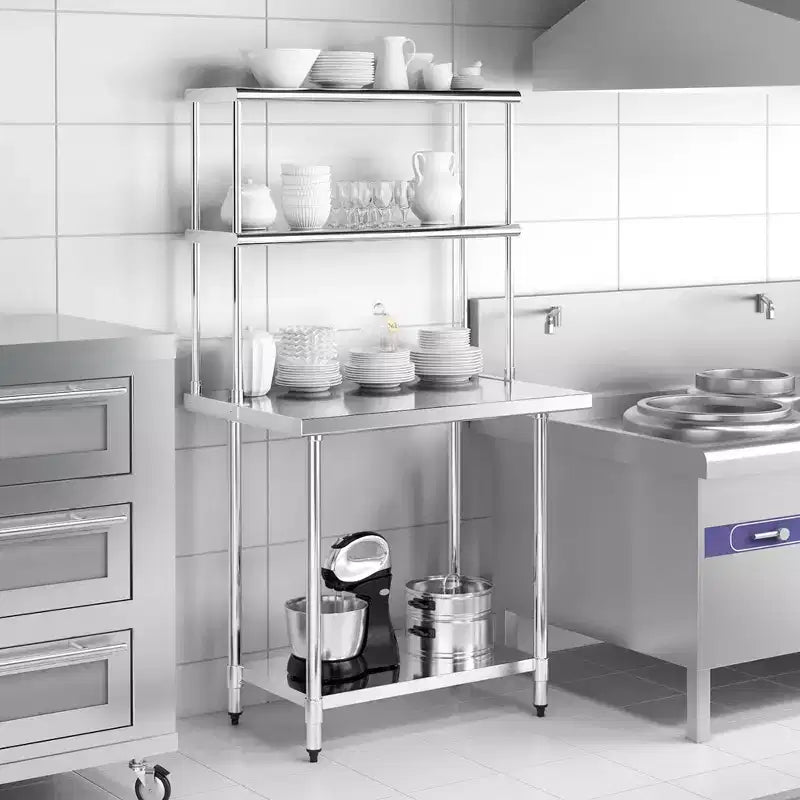 Costway 36'' 2-Tier Overshelf for Prep & Worktable Stainless Steel Adjustable Lower Shelf