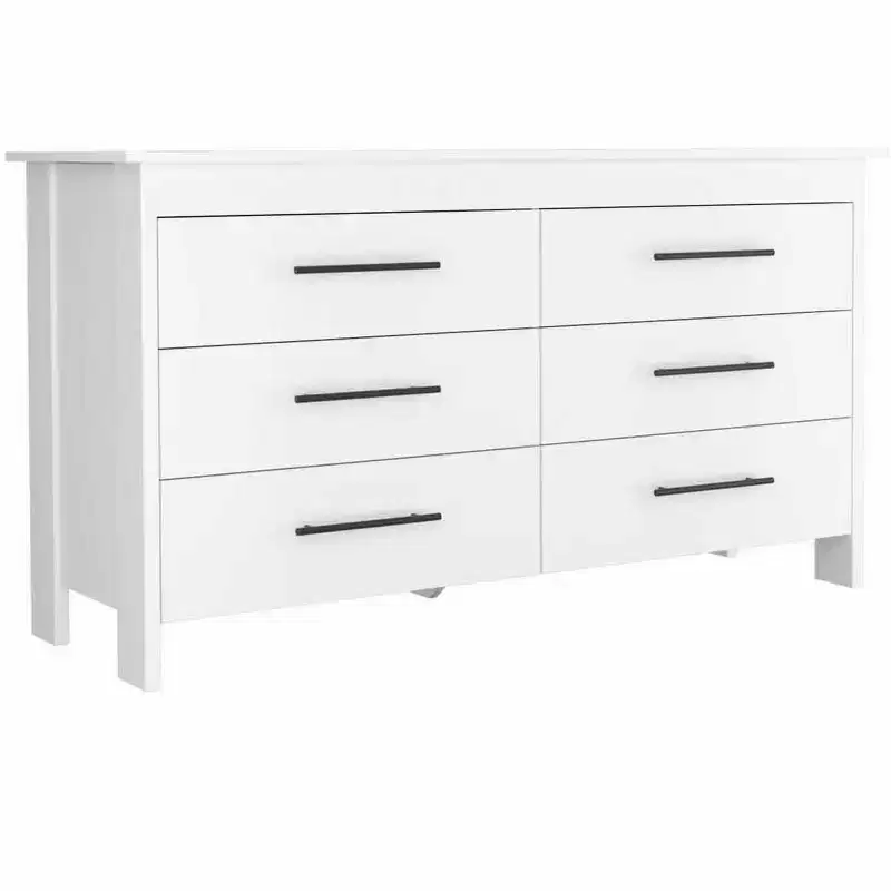 Okak Modern 6-Drawer Dresser Contemporary Storage with Black Metal Handles, Versatile Rectangle Chest for Living Room, Easy-Glide Drawers