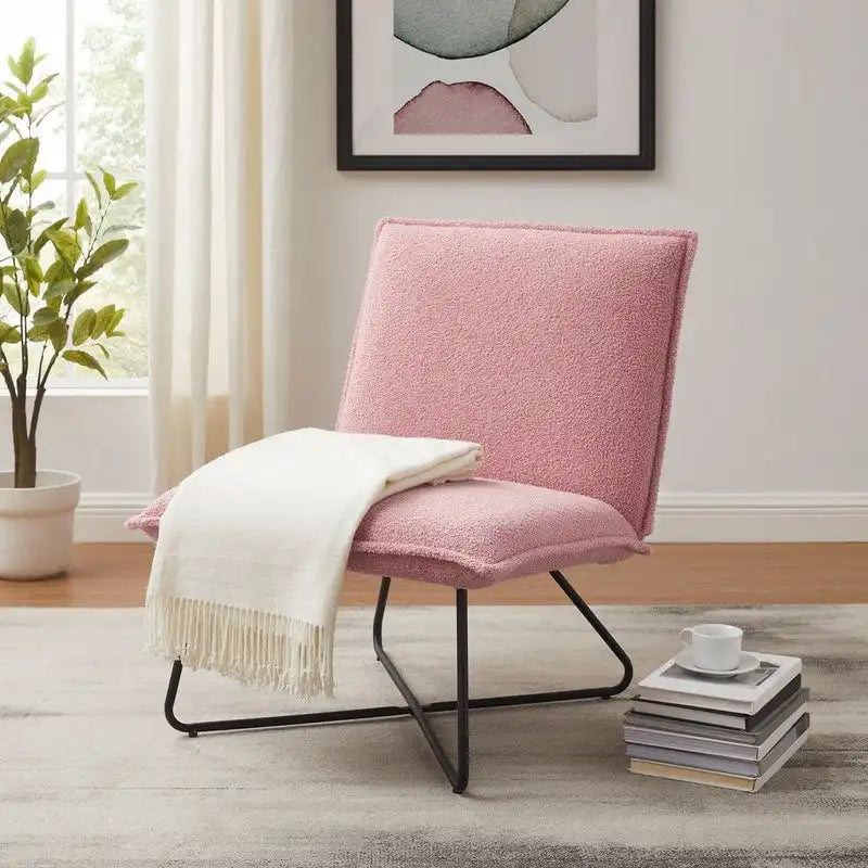 Pillow Accent Chair | Black Stripe Tan Fabric | Metal Wire Base | 26.5W Seat | Modern