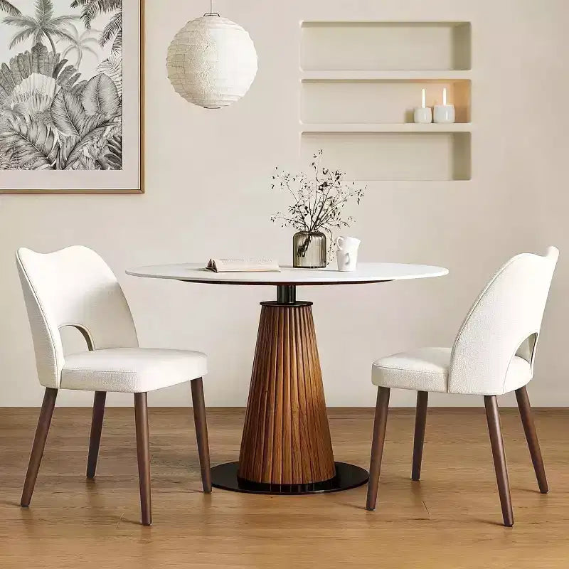 Wooden Dining Chairs 6pcs, Fabric Upholstered Dining Room Chair Hollow Back Kitchen Chairs with Adjustable Foot Pads, for Kitchen Dining Room, White
