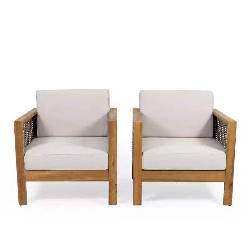 GDFStudio Allegra Outdoor Acacia Wood and Wicker Club Chair with Cushion