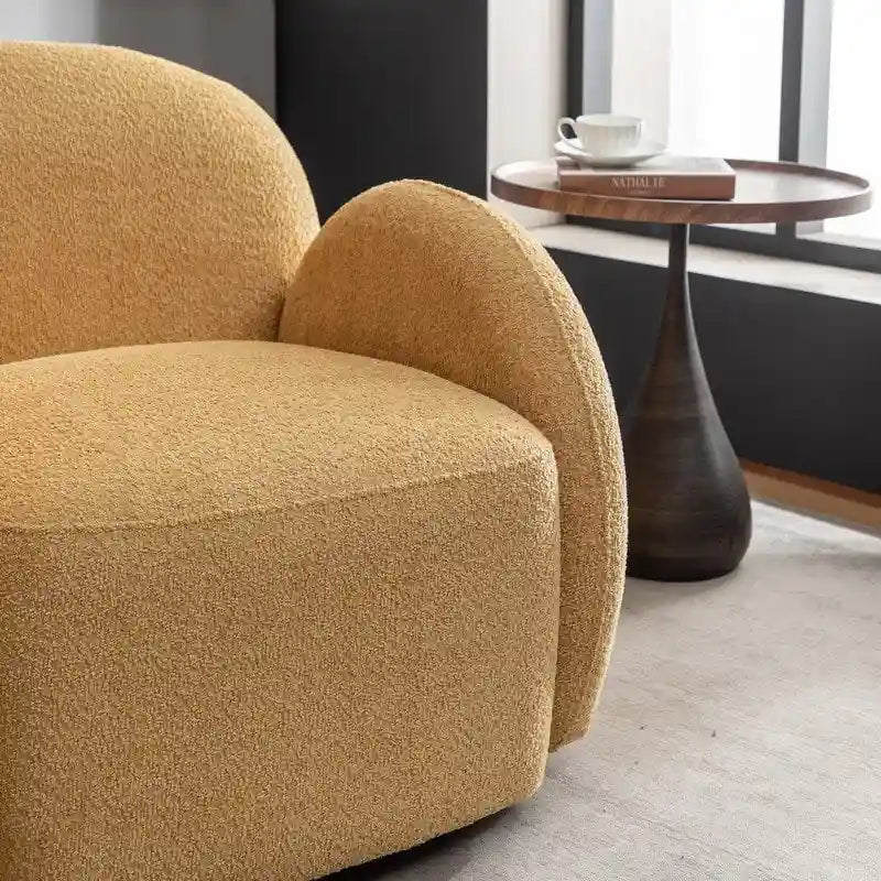 Modern Glam Boucle Upholstered Swivel Accent Armchair with 360 Degree Swivel Base