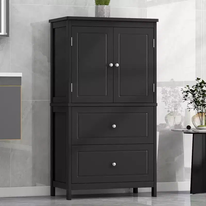 Whisen Bathroom Storage Cabinet, Cabinet with Double Doors, Drawers and Adjustable Shelf