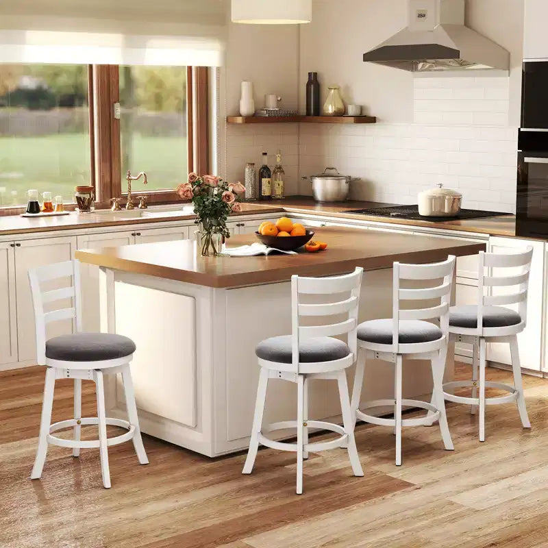 Costway 25'' Swivel Counter Barstools Set of 4 w/Backrest & Upholstered Seat Footrest