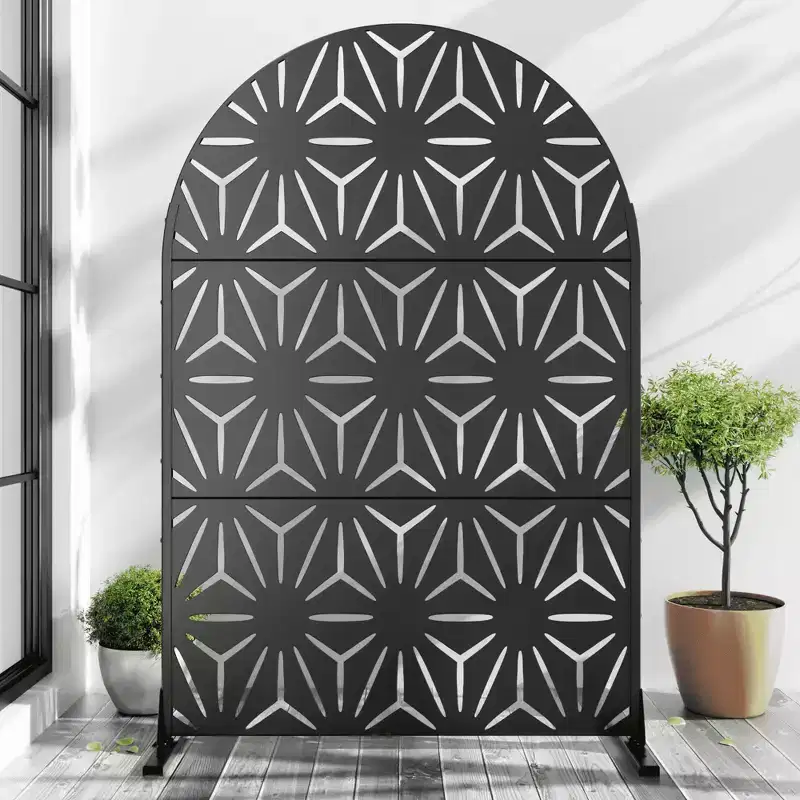 Star Shaped Black Arched Galvanized Steel Privacy Screen, Outdoor and Indoor Partition Decorative Panel