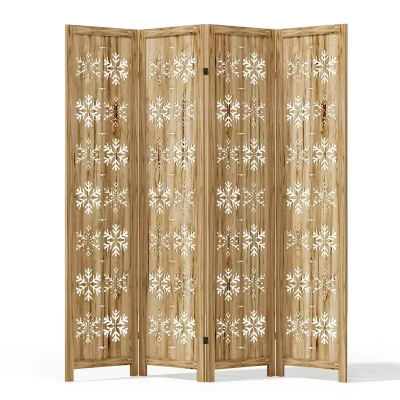 63*67 in Wood Room Divider Folding Privacy Screen Freestanding Partition for Indoor, 4-Panels, Brown