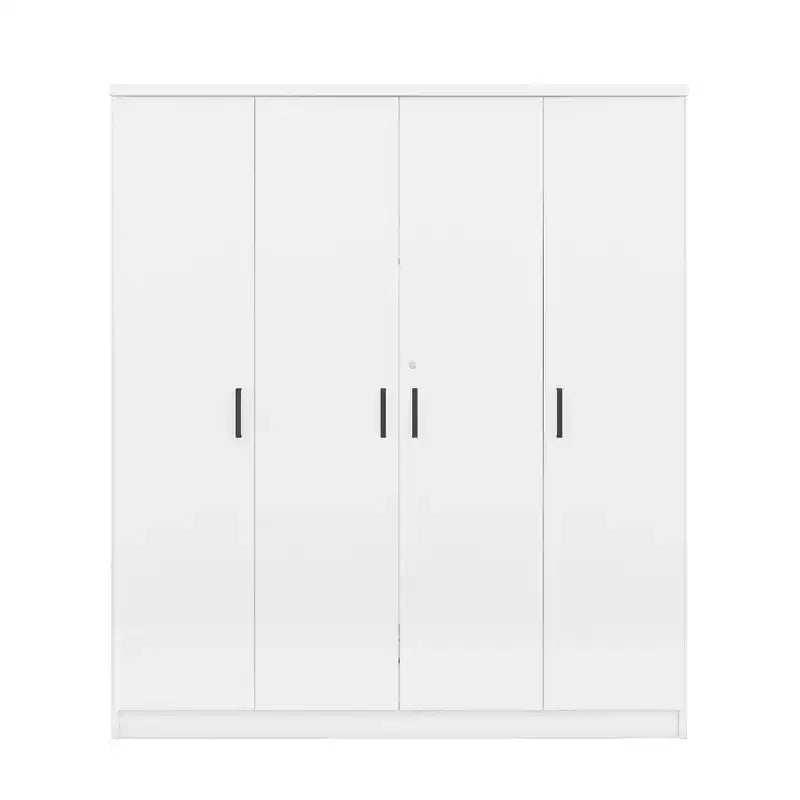 Wood 4-Door Wardrobe Armoire with Hanging Rod, 1-Drawer and Storage Shelves