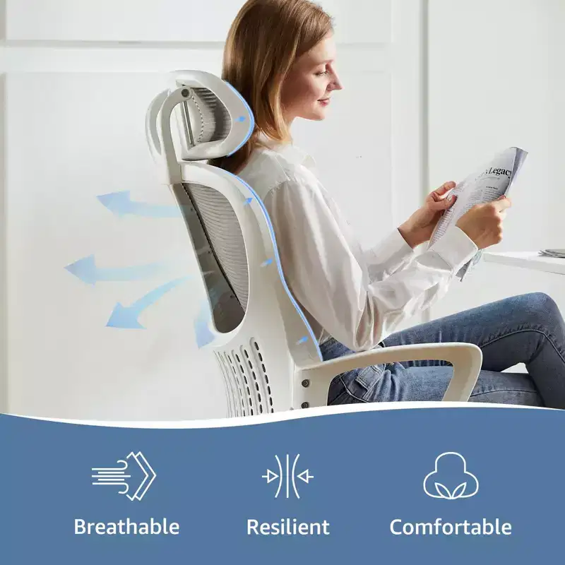 Comfy Gaming Chair: High-Back, Mesh, Rolling with Wheels, Adjustable Headrest, Lumbar Support