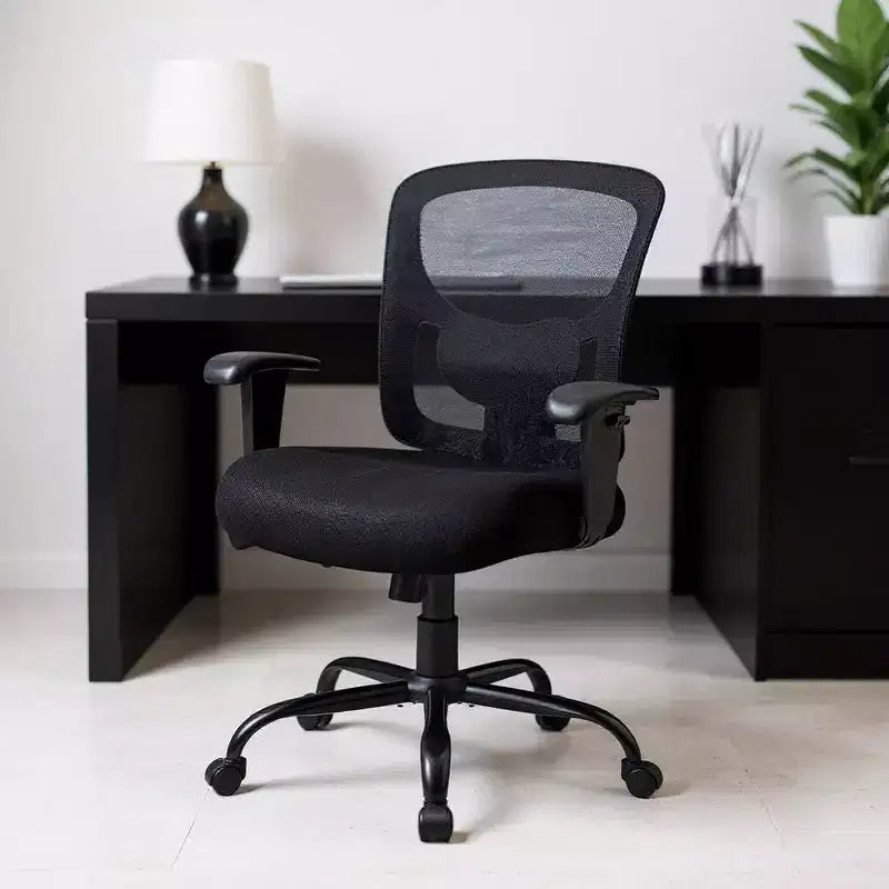 HomeRoots Black Fabric Mesh and Steel Adjustable Swivel Rolling Executive Office Chair