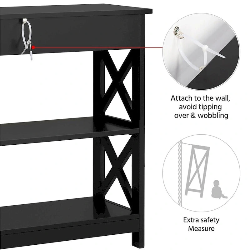 Console Table with 1 Drawer and 2 Open Shelves
