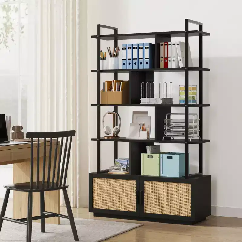 71.1 Inch Tall Industrial Bookcase with Storage Door,Bookshelf,Bookshelves with Open Display Shelves,Bookcase with Metal Frame for Living Room