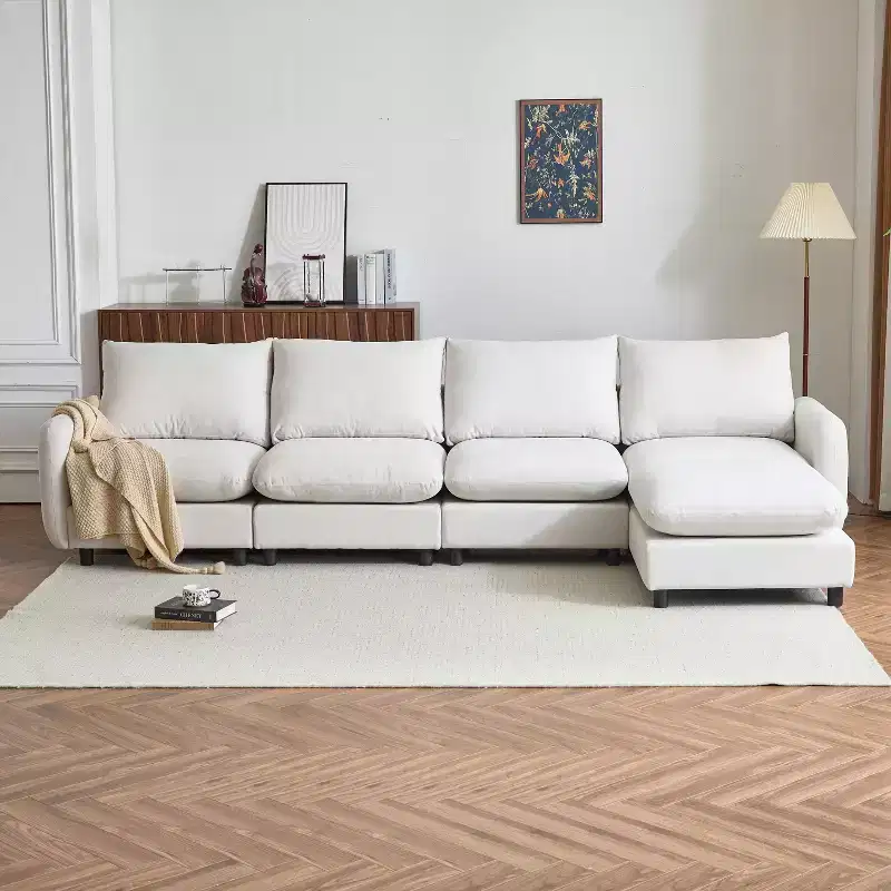 Christopher Knight Home Acker 5 Pieces Modern L Shape Upholstered Sectional Sofa Set, White