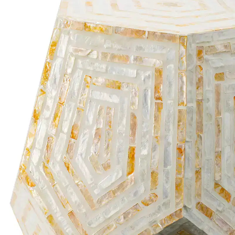 Hexagonal Capiz Stool Cream Yellow Accent Table 18x18x21