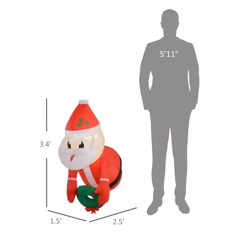NAYSAYE 3FT Hanging Santa Claus Inflatable Holding Wreath Christmas Decoration Festive Holiday Yard Display for Home Garden, 18.1*29.5*41.3