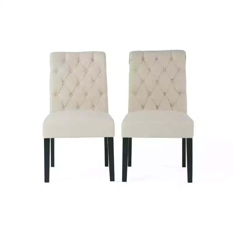 Emerson Contemporary Tufted Rolltop Dining Chairs, Set of 2, Upholstered Kitchen Chairs