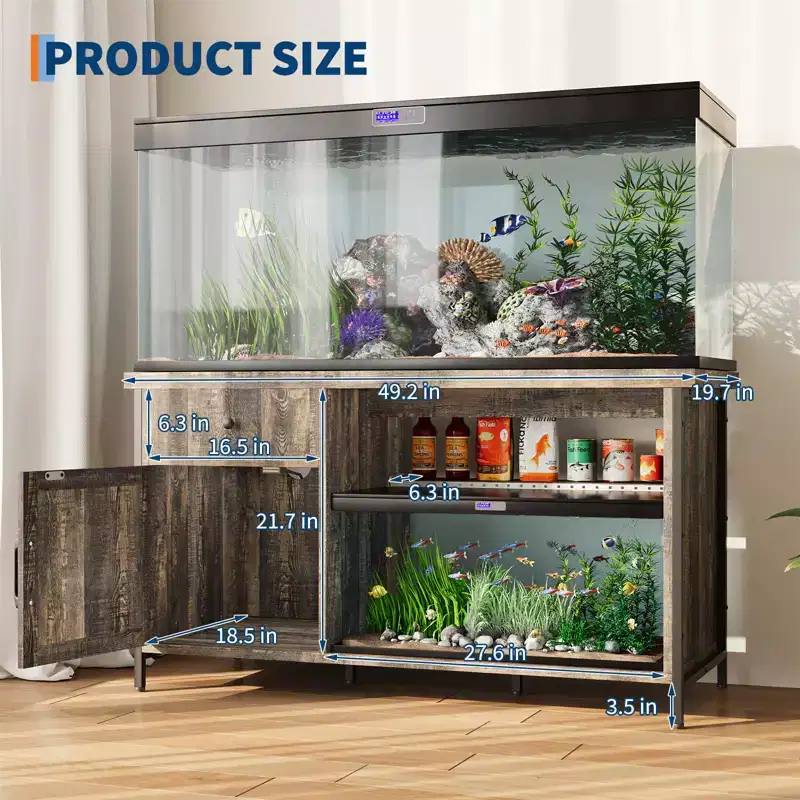 75 Gallon Aquarium Stand, Fish Tank Stand with Power Outlets & LED Light - Heavy Duty ReptileTank Stand With Storage Cabinet, Drawer & Shelf